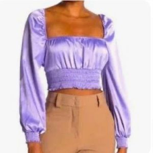 NWOT AFRM Lilac Satin Long Sleeve Crop Top Size S